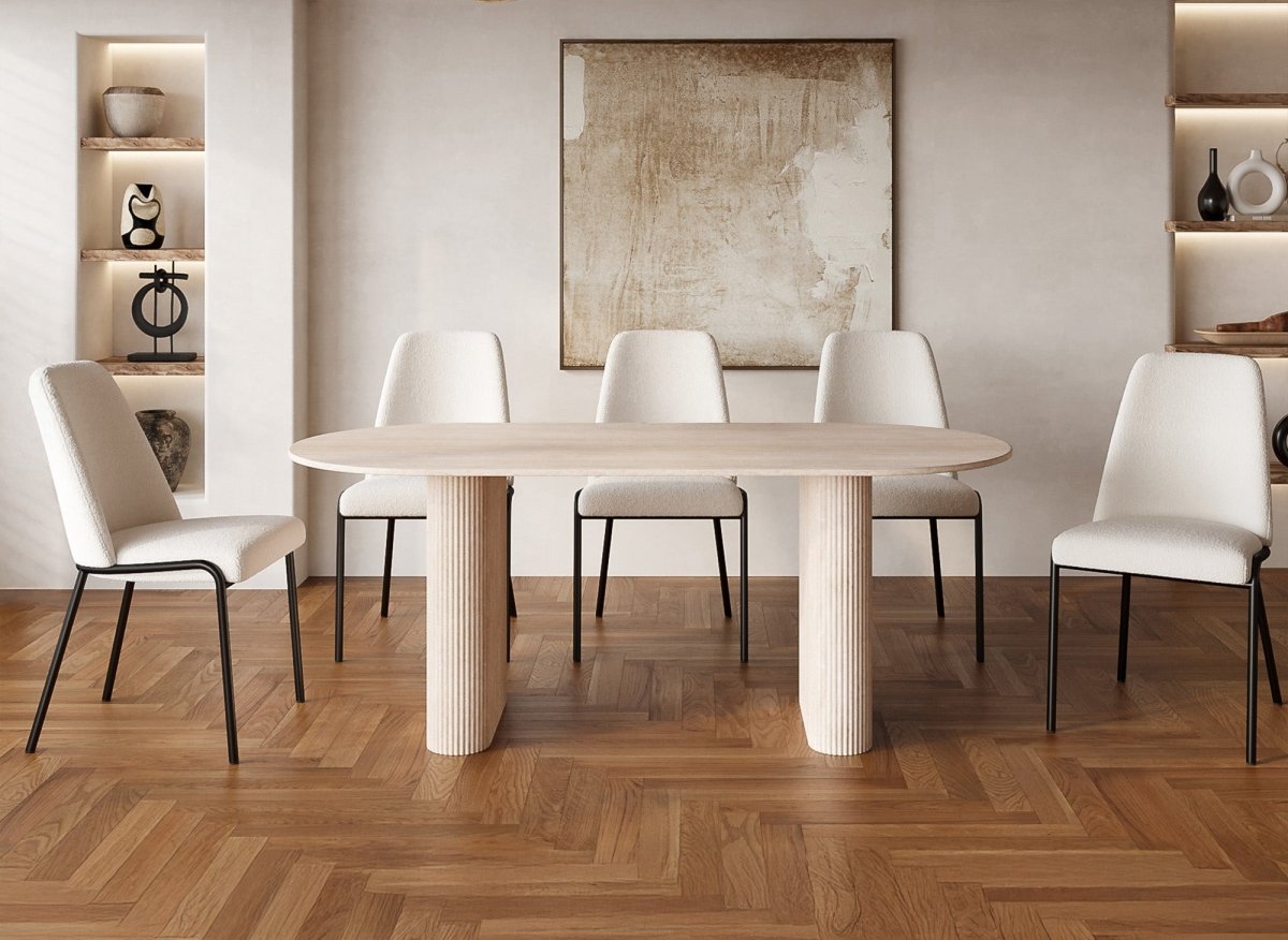 Table à manger ovale en marbre composite beige 8 personnes ELMA - DécoInParis