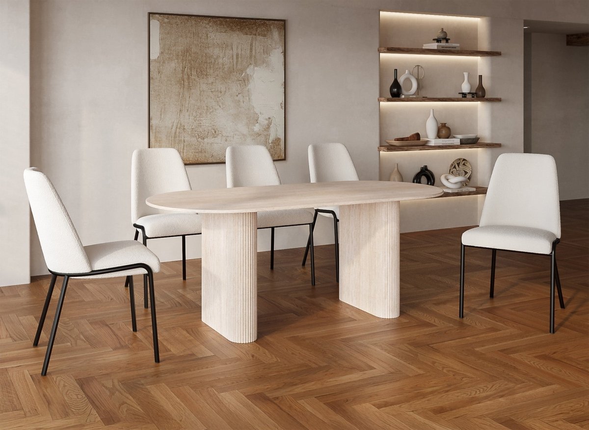 Table à manger ovale en marbre composite beige 8 personnes ELMA - DécoInParis