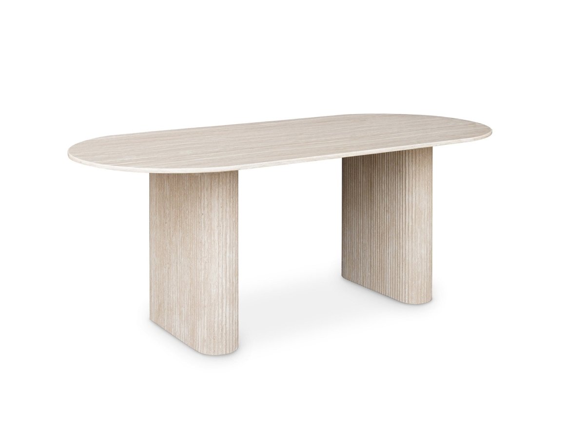 Table à manger ovale en marbre composite beige 8 personnes ELMA - DécoInParis