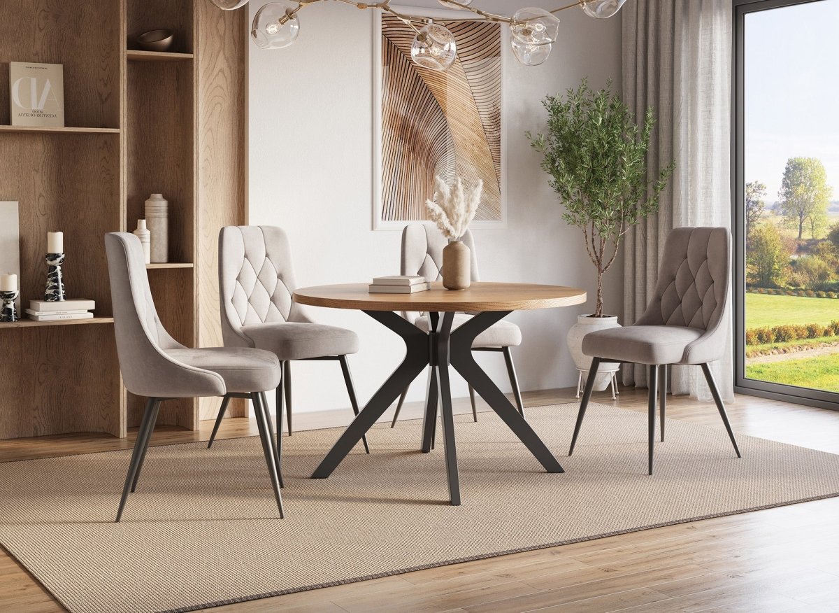 Table à manger ronde design couleur chêne NOVEA - DécoInParis
