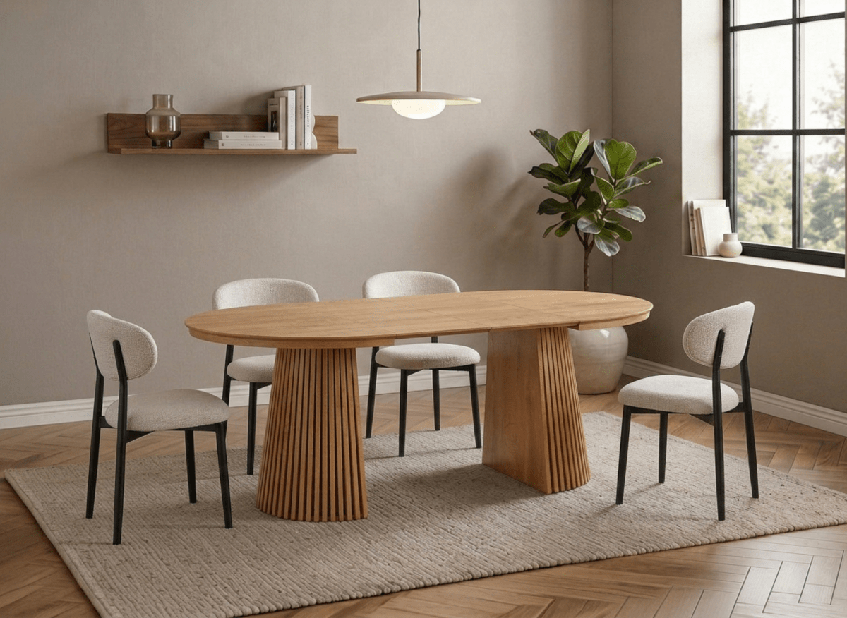 Table à manger ronde extensible en bois clair HEKA - DécoInParis