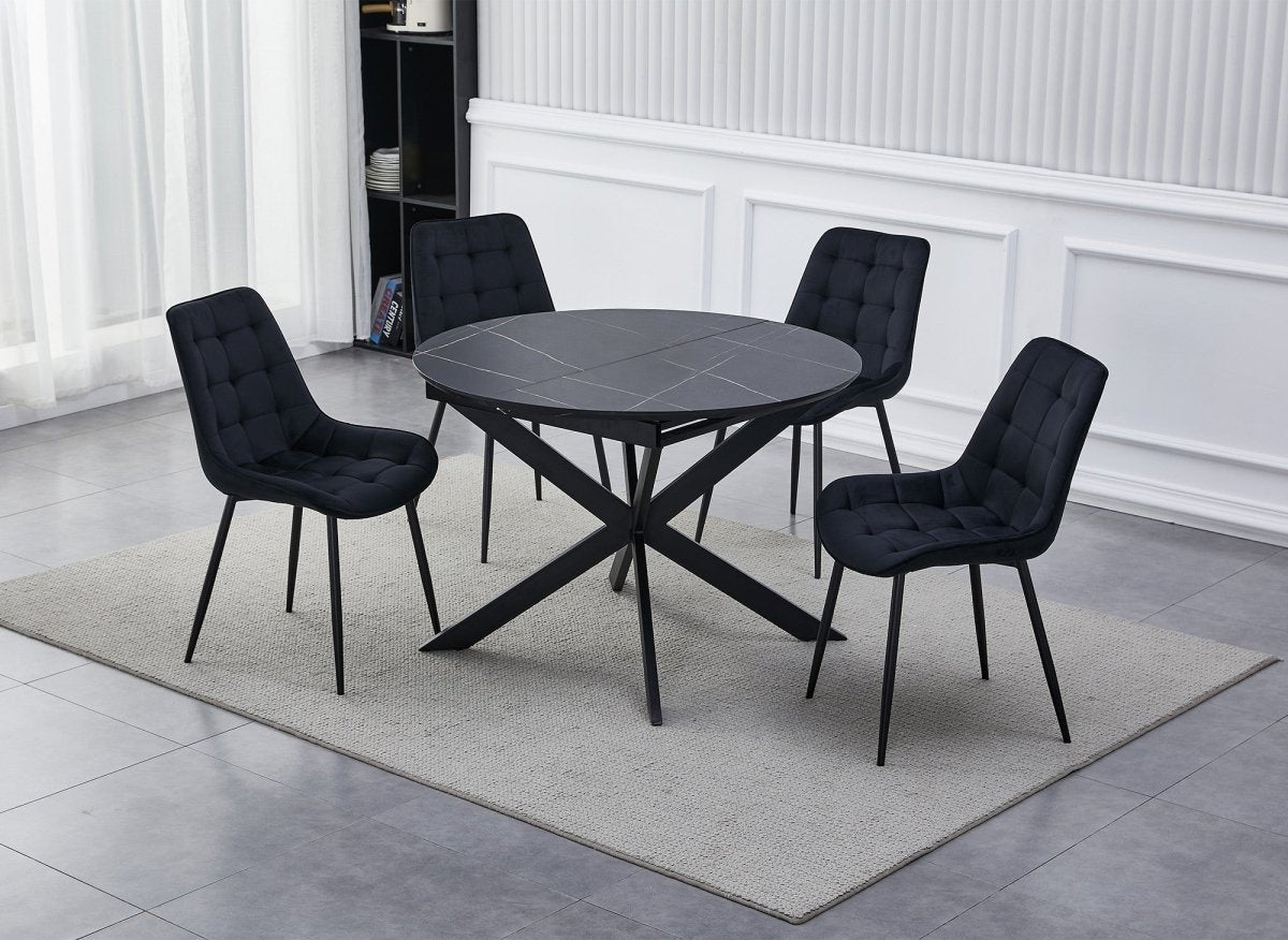 Table à manger ronde extensible noir KOBY - DécoInParis