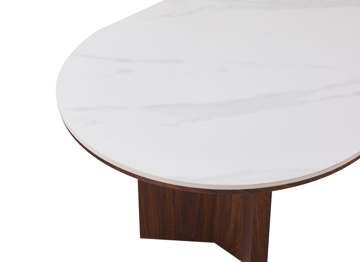 Table basse céramique beige pieds bois noyer AMANDINE - DécoInParis