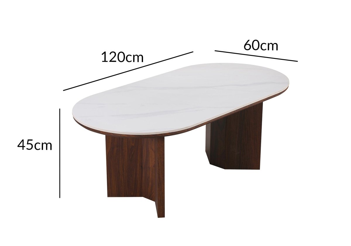 Table basse céramique beige pieds bois noyer AMANDINE - DécoInParis