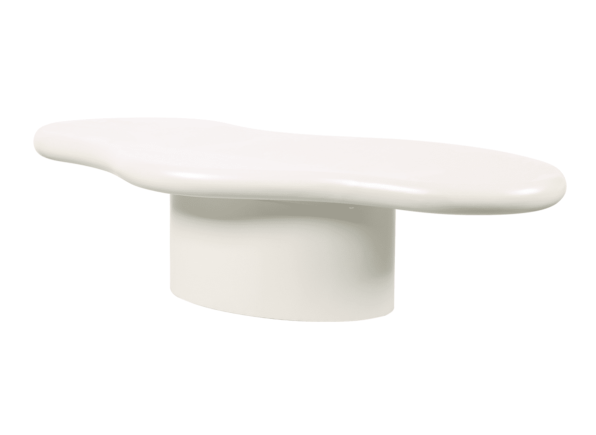 Table basse ovale en béton brossé blanc plateau asymétrique ZELINE - DécoInParis