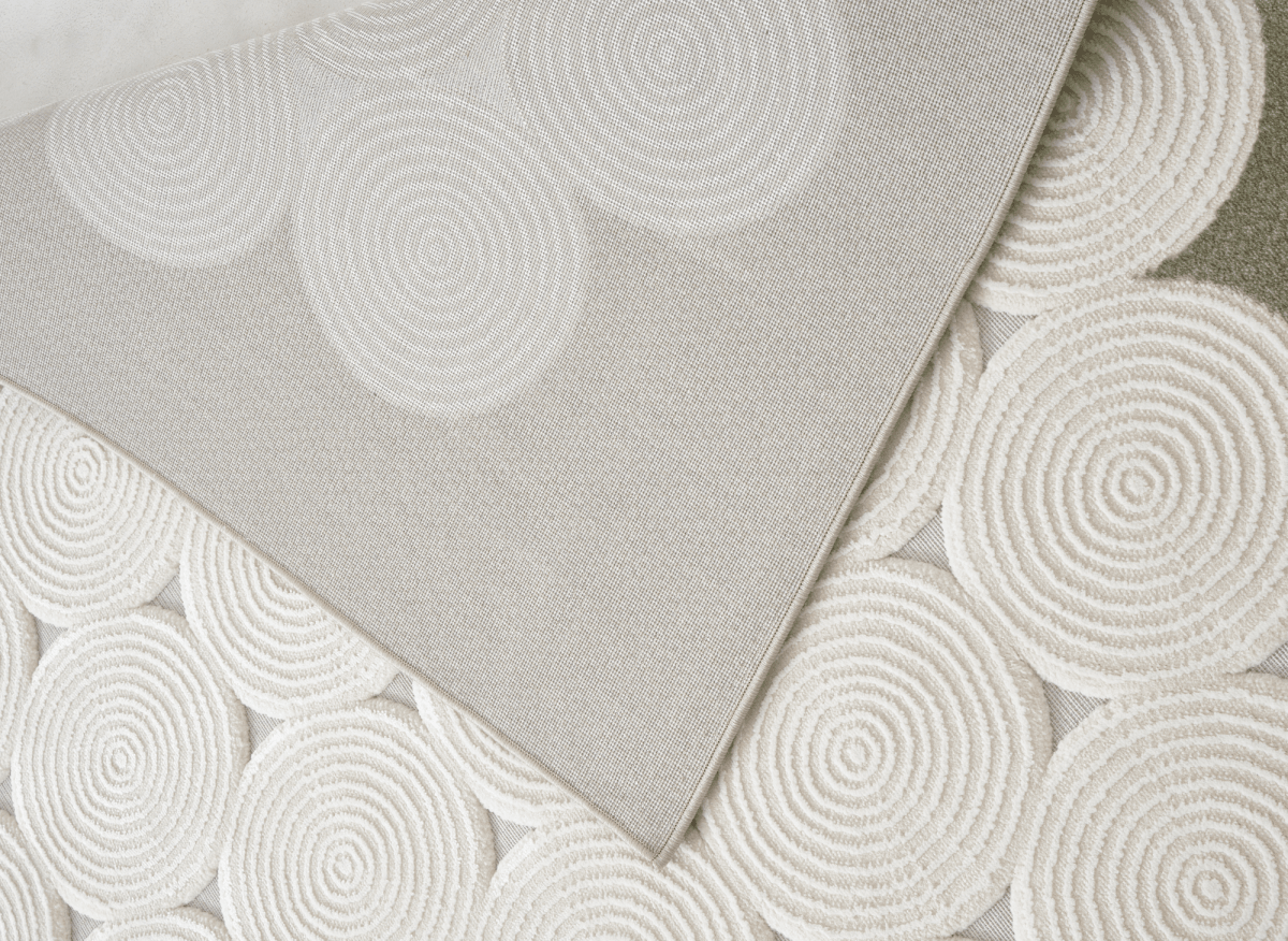 Tapis à motifs rond blanc écru 192 x 290 cm CLARA - DécoInParis