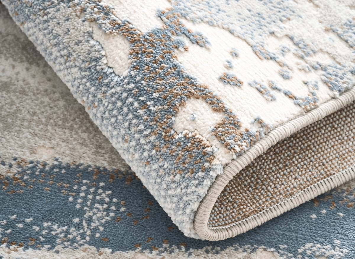 Tapis beige et bleu à motifs graphiques 200 x 290 cm MOSCOU - DécoInParis