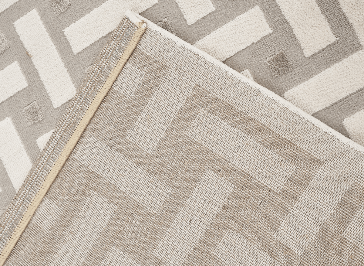 Tapis beige et gris à motifs rectangulaires 160 x 230 cm LYS - DécoInParis