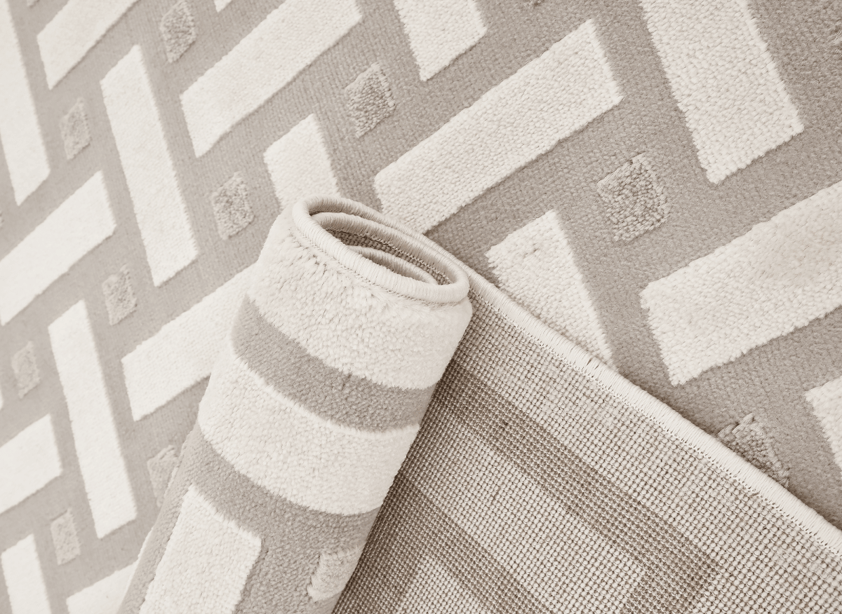 Tapis beige et gris à motifs rectangulaires 160 x 230 cm LYS - DécoInParis