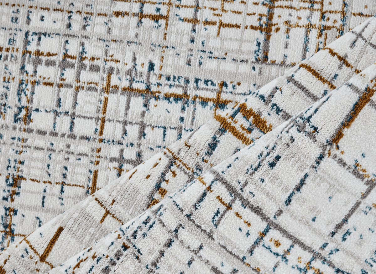 Tapis motif quadrillage beige et bleu 160 x 230 cm GRIND - DécoInParis