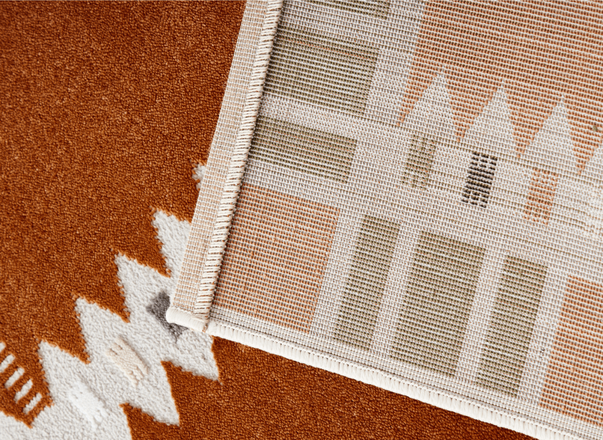 Tapis terracotta à motifs géométriques verts et beige 200 x 290 cm SAHEL - DécoInParis