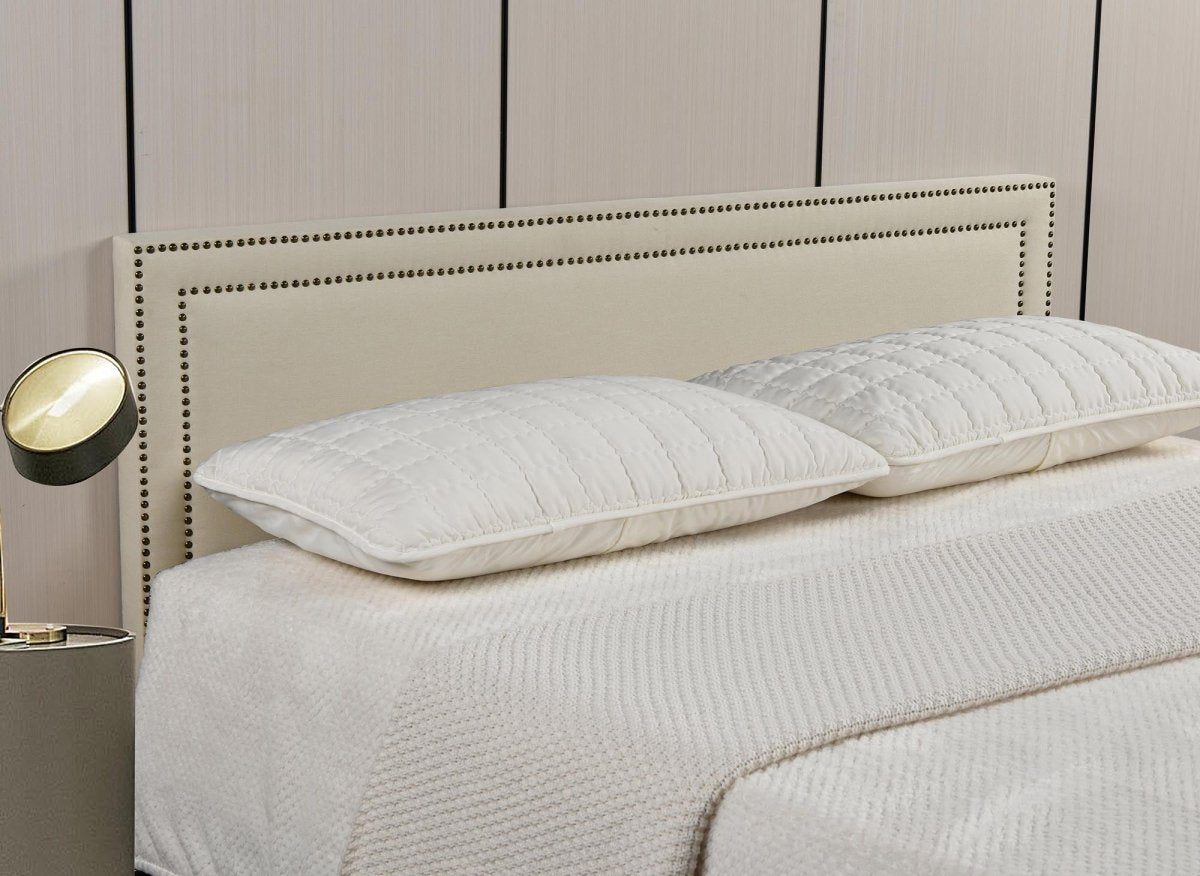 Tête de lit cloutée en tissu lin beige 180 cm LYVE - DécoInParis