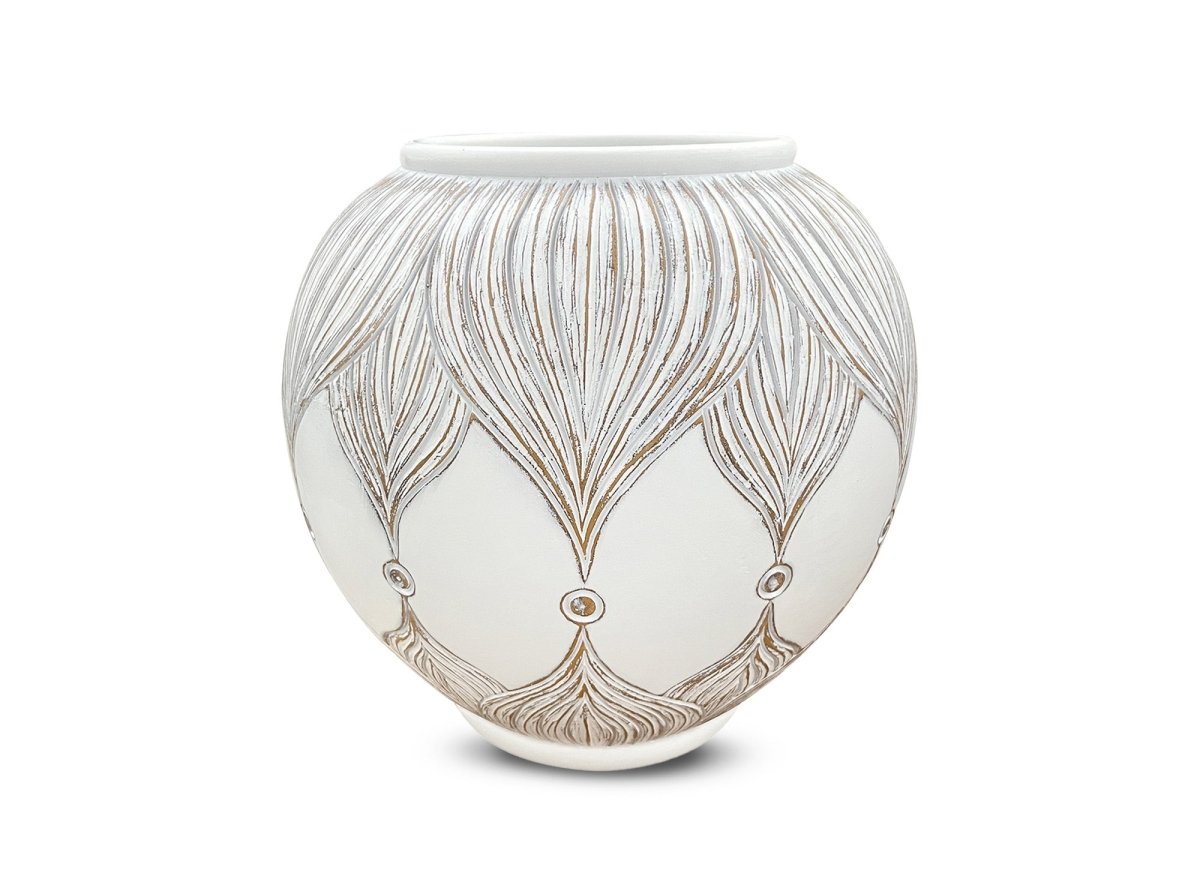 Vase boule en polyrésine blanc H29 cm MANOLIS - DécoInParis