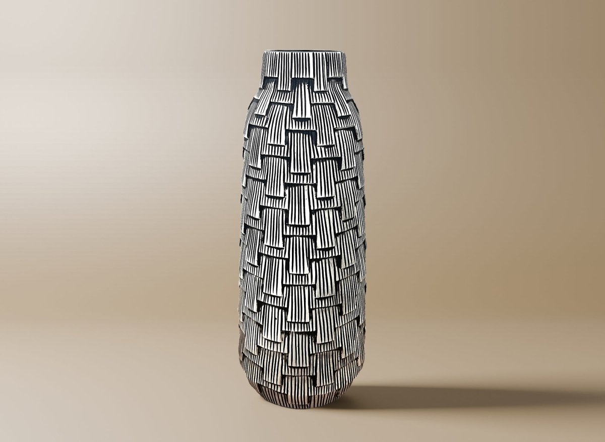Vase contemporain en polyrésine noir et blanc H43 cm INAYA - DécoInParis