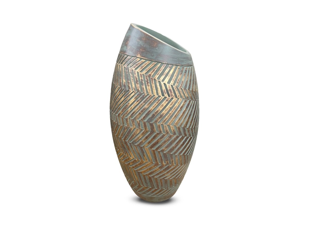 Vase en polyrésine vert et doré H35 cm AMIRA - DécoInParis