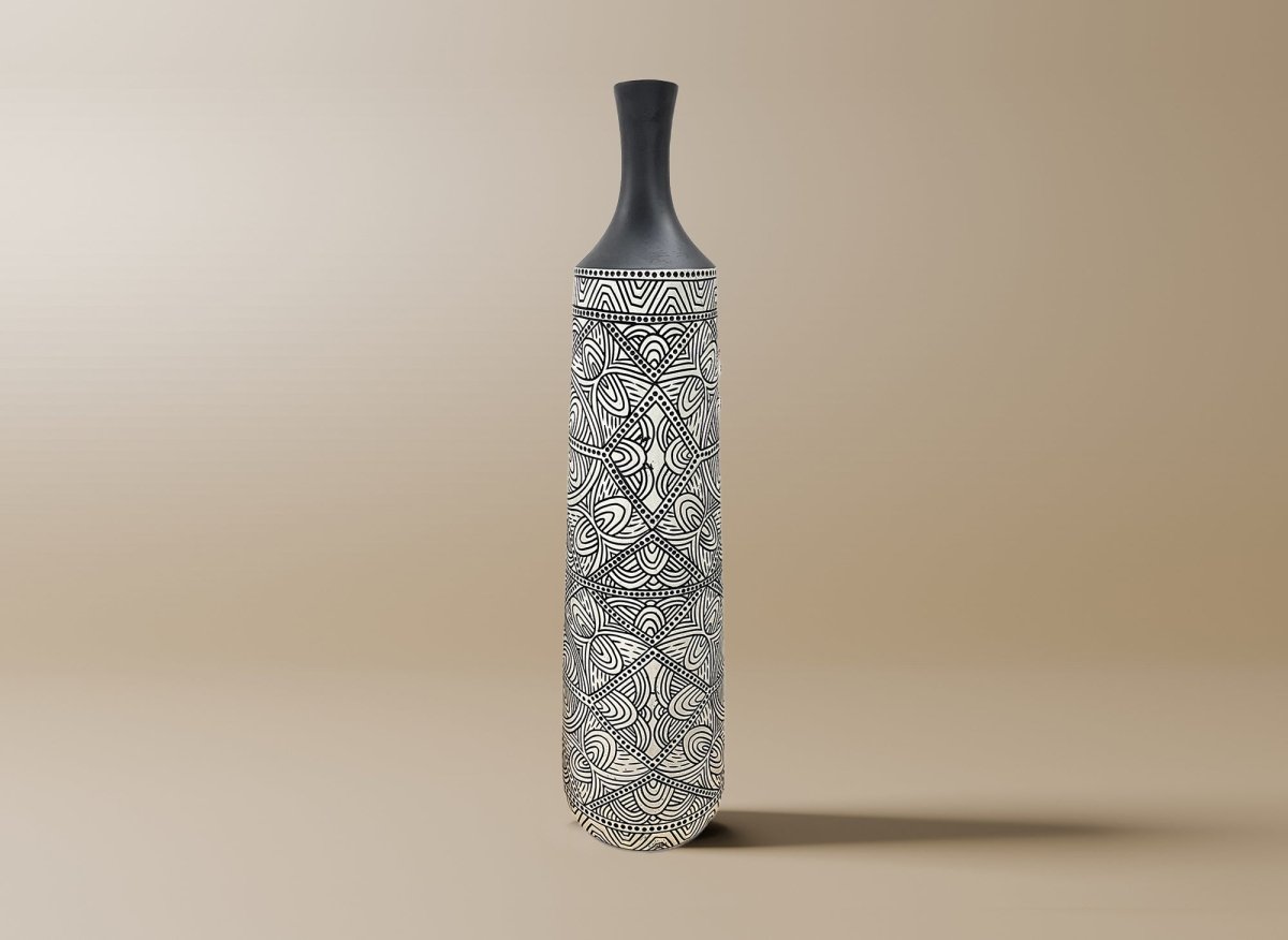 Vase ethnique chic en polyrésine noir et blanc H78 cm LAORA - DécoInParis