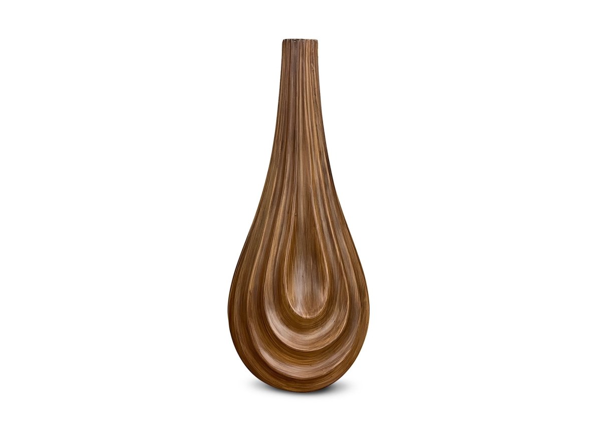 Vase goutte en polyrésine imitation bois H38 cm DERYA - DécoInParis