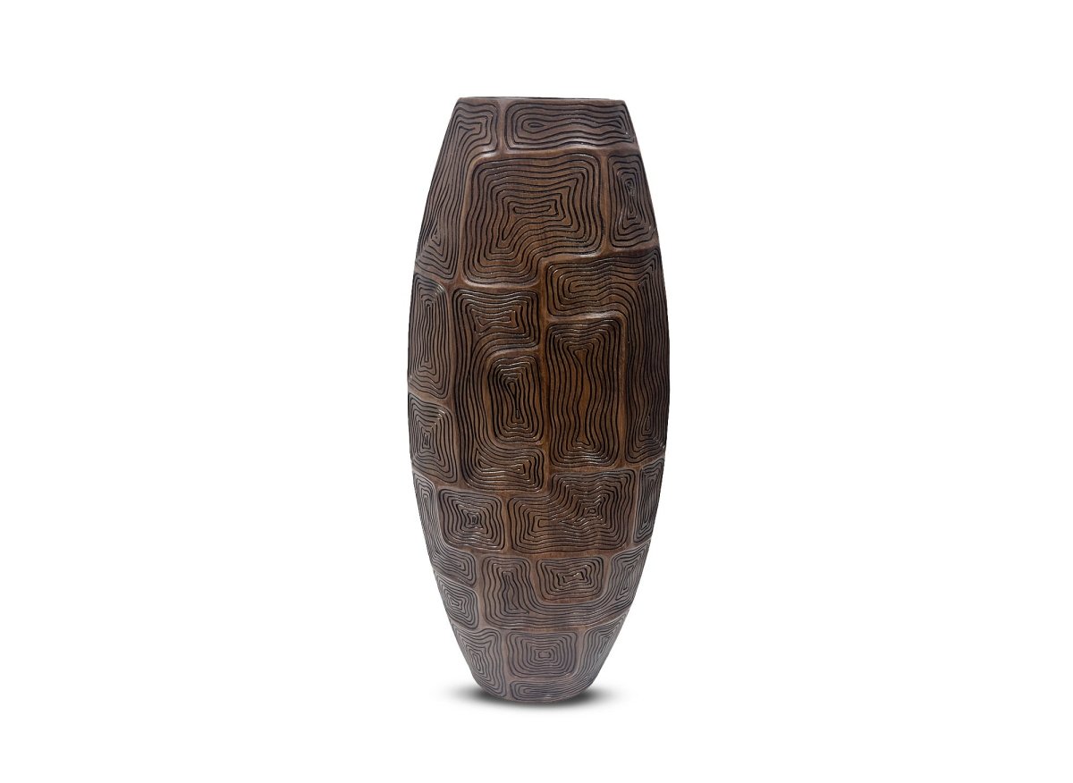 Vase totem en résine noir et marron H60 cm ARBORA - DécoInParis