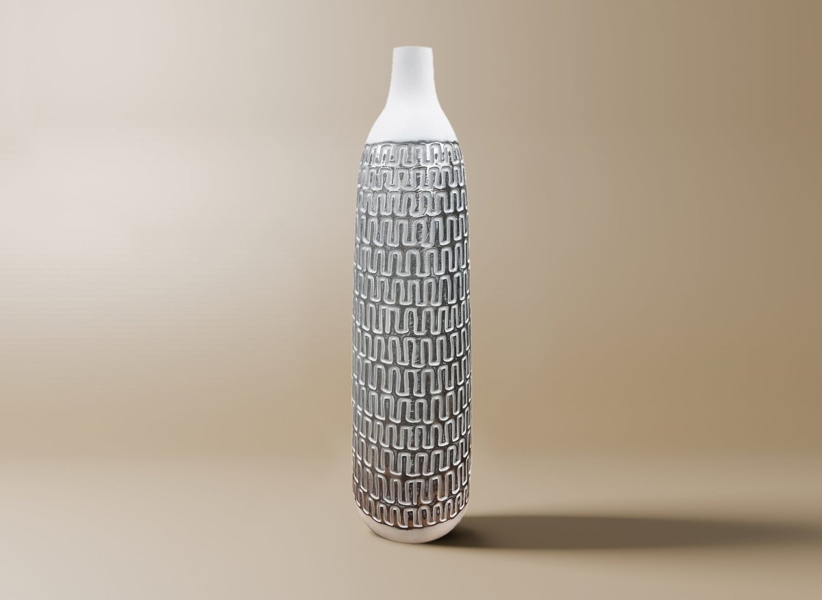 Vase XL en polyrésine blanc et argent H59 cm ALAIA - DécoInParis