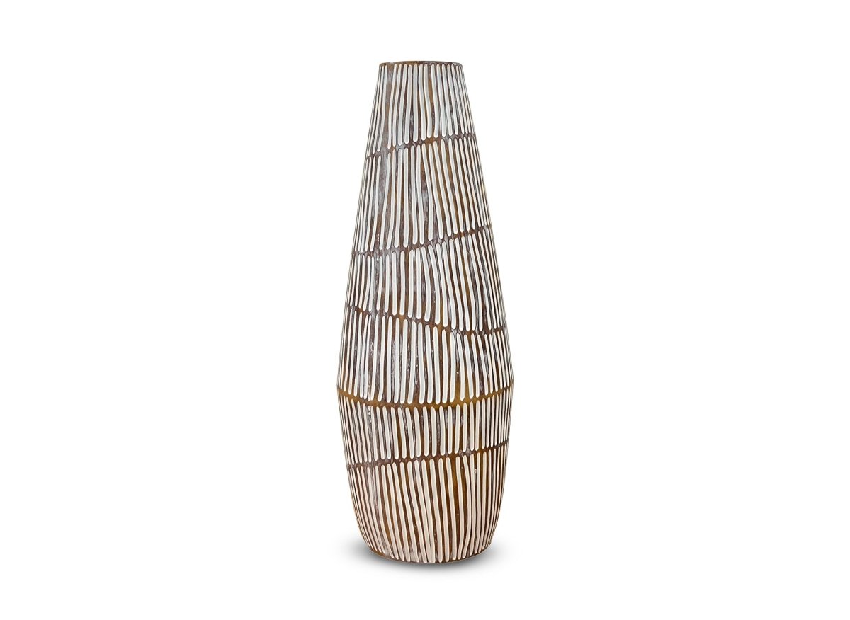Vase XL en polyrésine bois et blanc H47 cm MAYA - DécoInParis