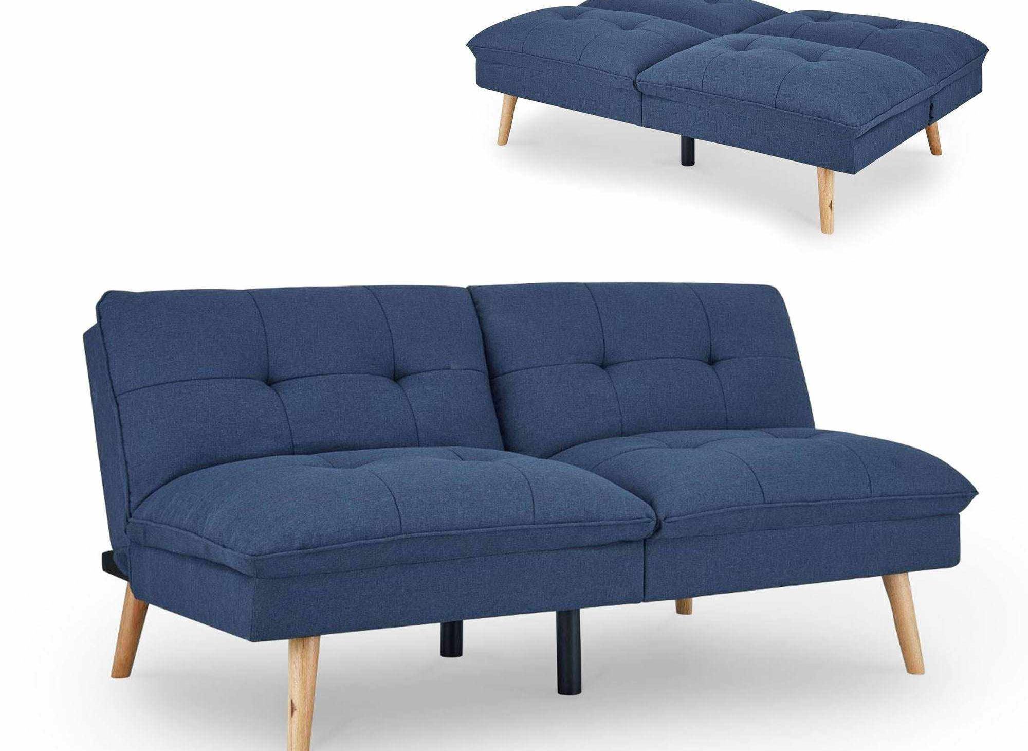 Canapé clic clac scandinave 3 places en tissu bleu KALLY