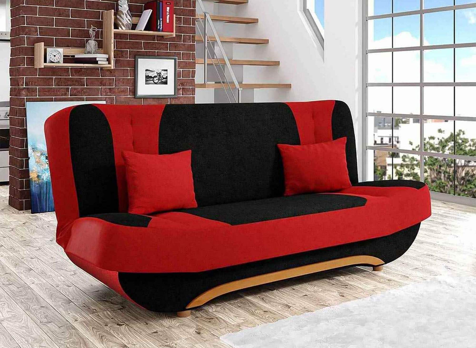 Canape Clic Clac En Tissu Noir Et Rouge Convertible Elona Elona P Noir