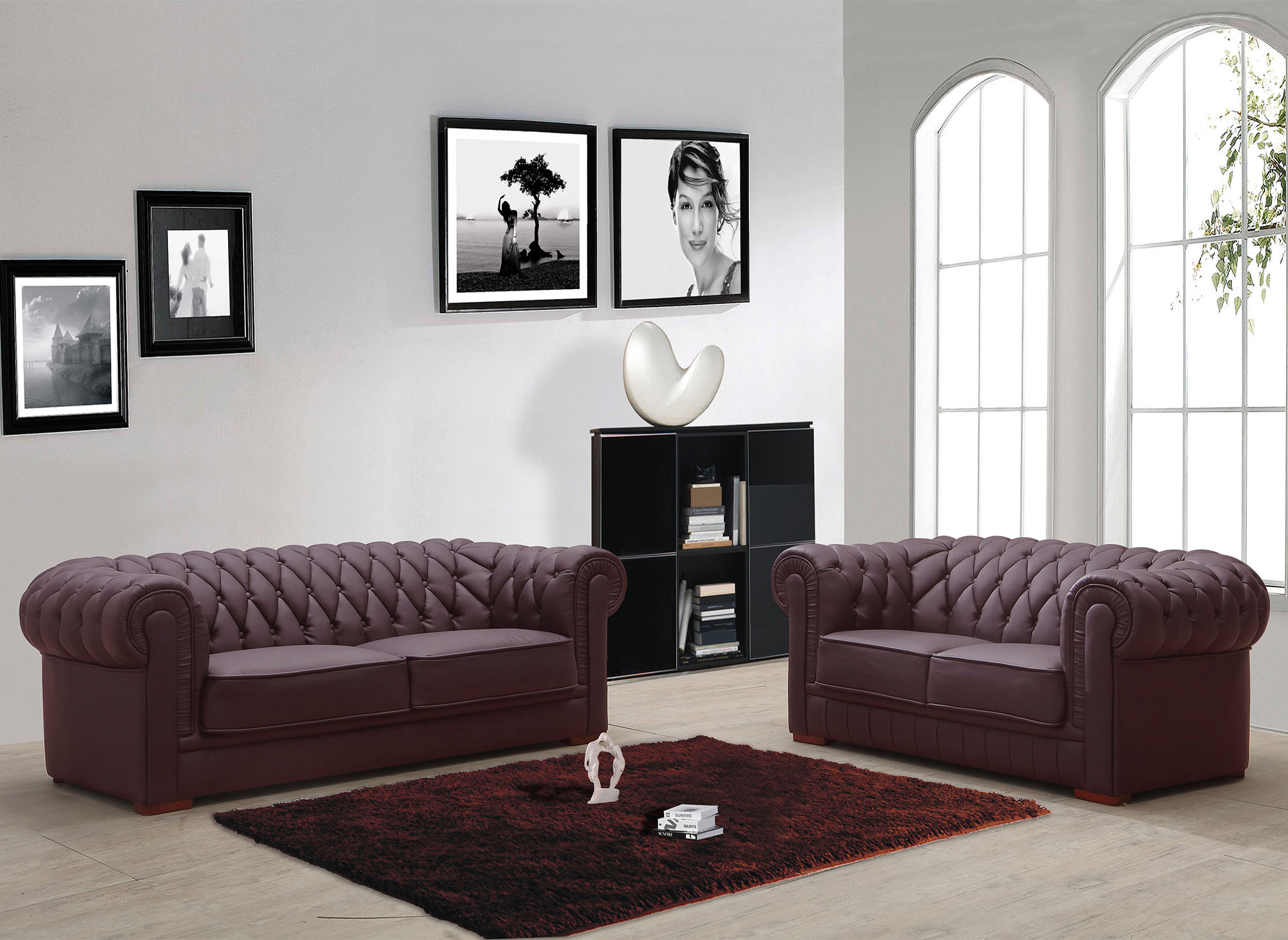 Ensemble Capitonn En Cuir Marron Chesterfield Places