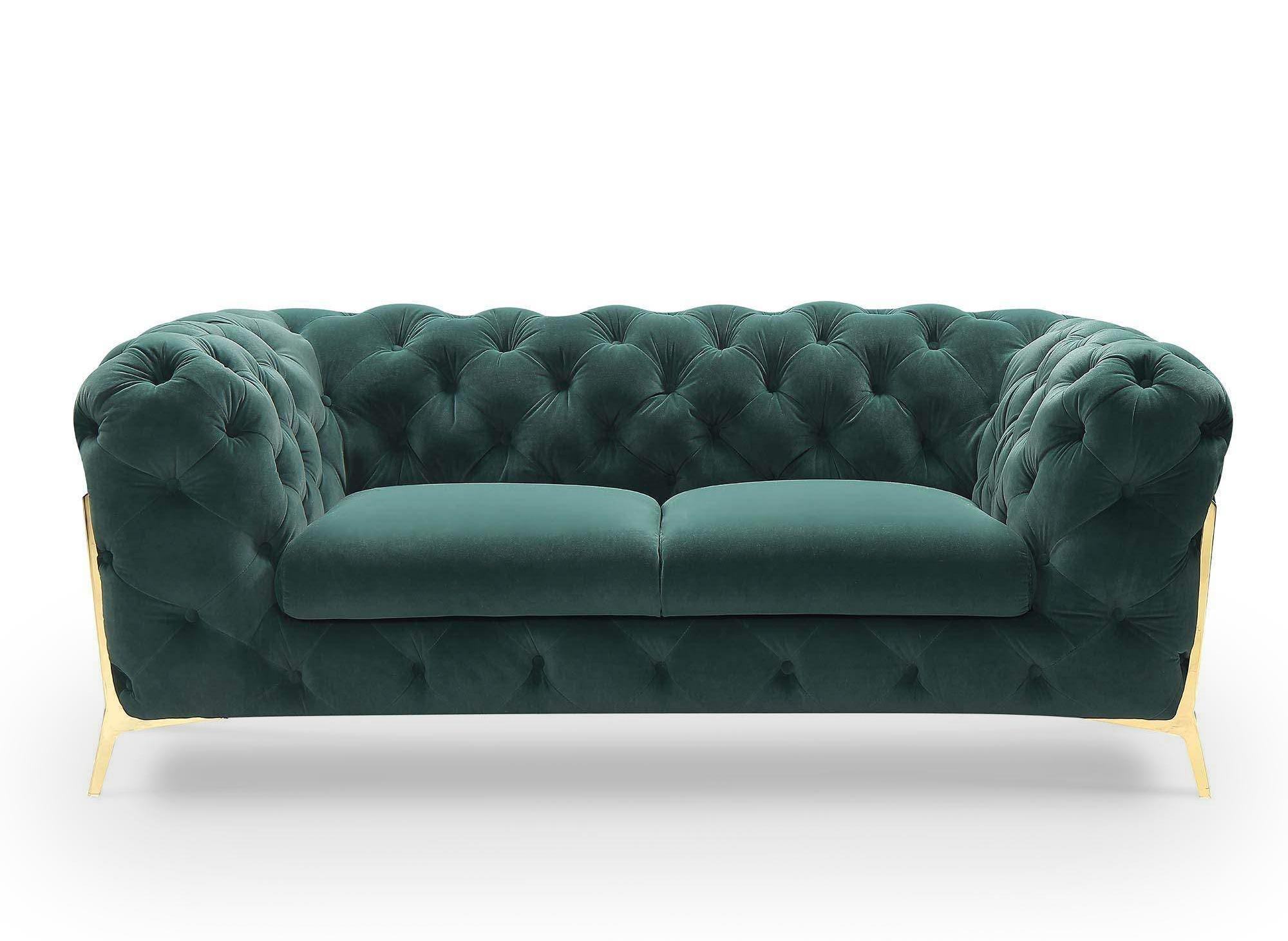 Ensemble Canape 3 2 1 Places Chesterfield Velours Vert Carmen