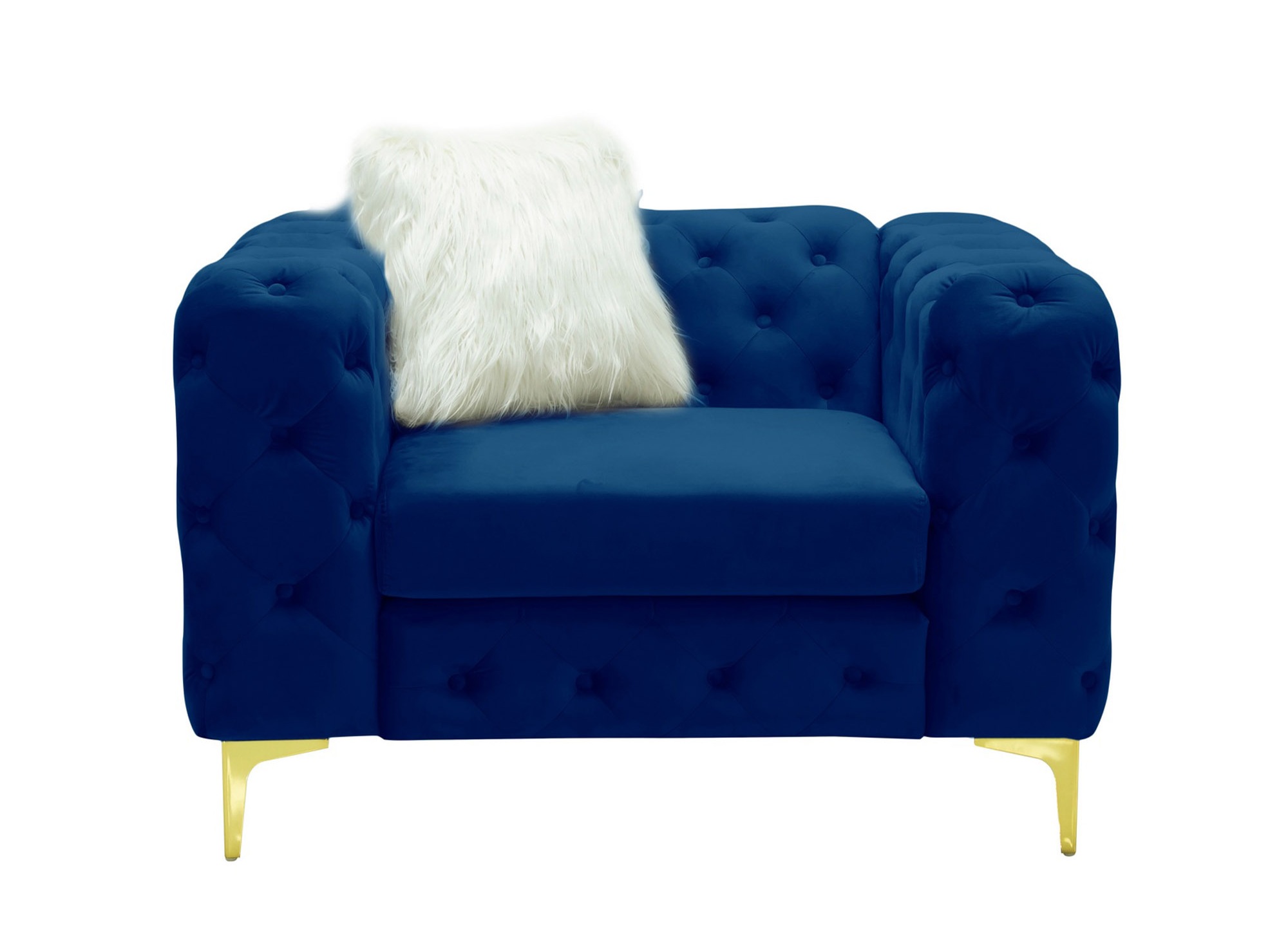 Fauteuil Capitonne Chesterfield Velours Bleu Fonce Et Pieds En Metal