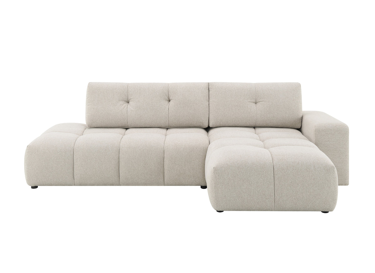 Canapé d'angle convertible avec coffre en tissu texturé beige ANGELINE - Angle droit