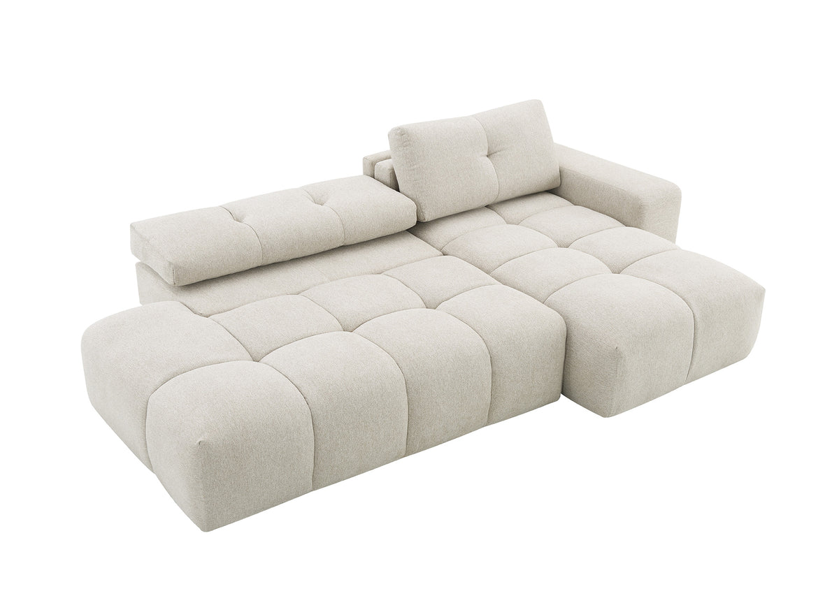 Canapé d'angle convertible avec coffre en tissu texturé beige ANGELINE - Angle droit