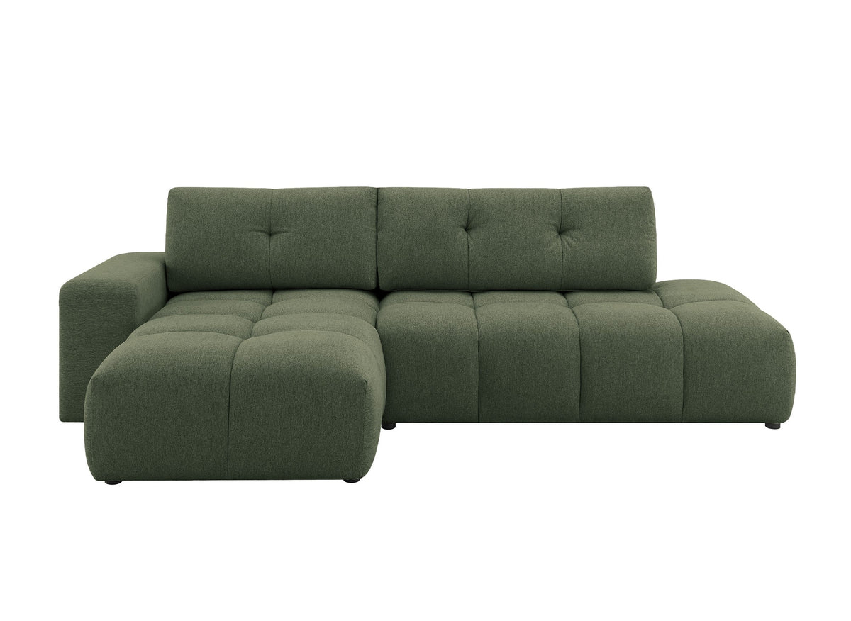 Canapé d'angle convertible avec coffre en tissu texturé vert olive ANGELINE - Angle gauche