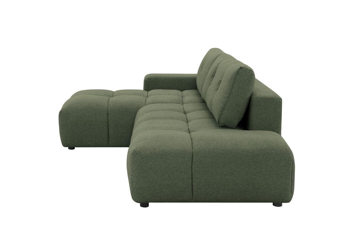 Canapé d'angle convertible avec coffre en tissu texturé vert olive ANGELINE - Angle gauche