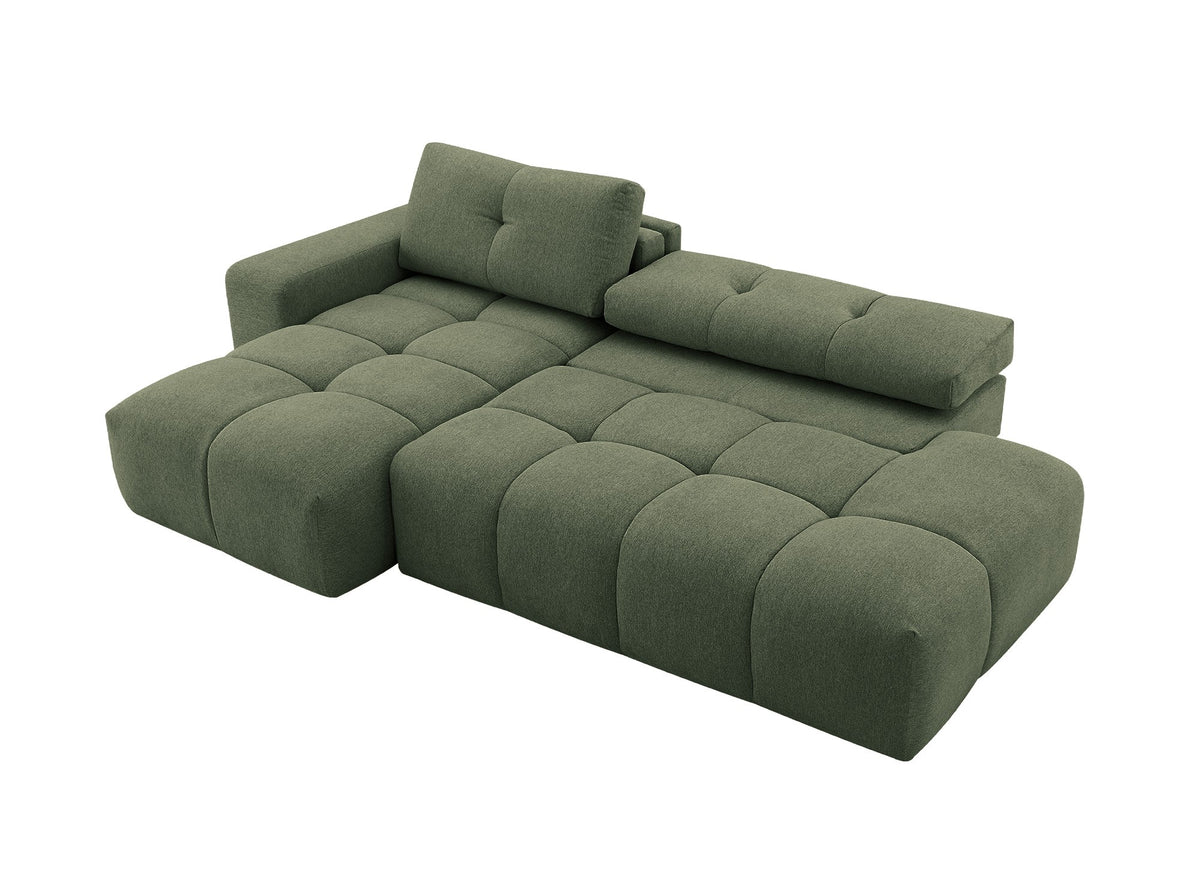 Canapé d'angle convertible avec coffre en tissu texturé vert olive ANGELINE - Angle gauche