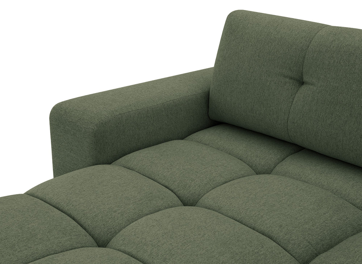 Canapé d'angle convertible avec coffre en tissu texturé vert olive ANGELINE - Angle gauche