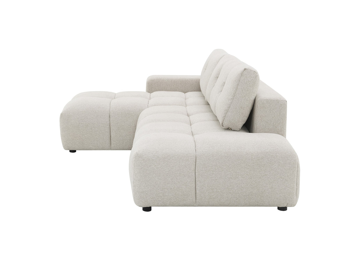 Canapé d'angle convertible avec coffre en tissu texturé beige ANGELINE - Angle gauche