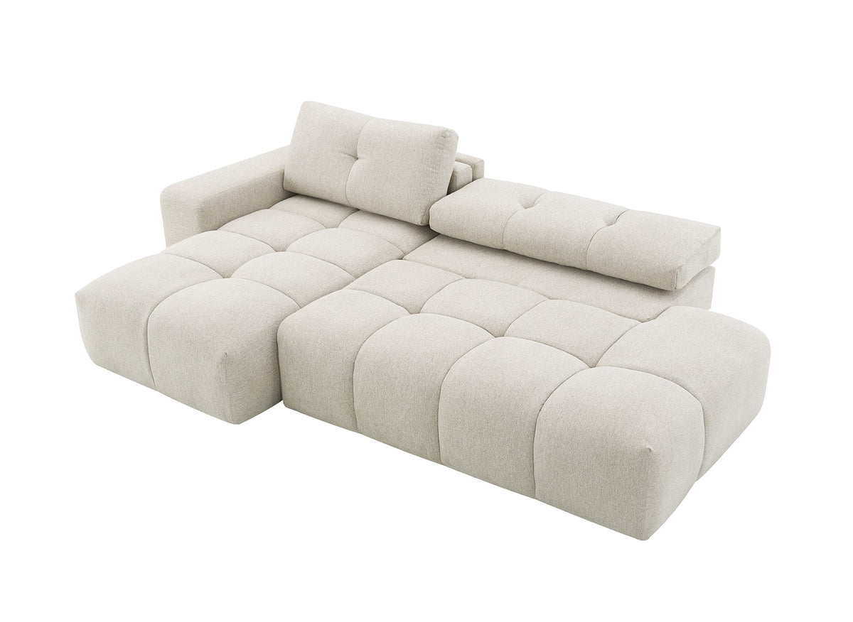Canapé d'angle convertible avec coffre en tissu texturé beige ANGELINE - Angle gauche