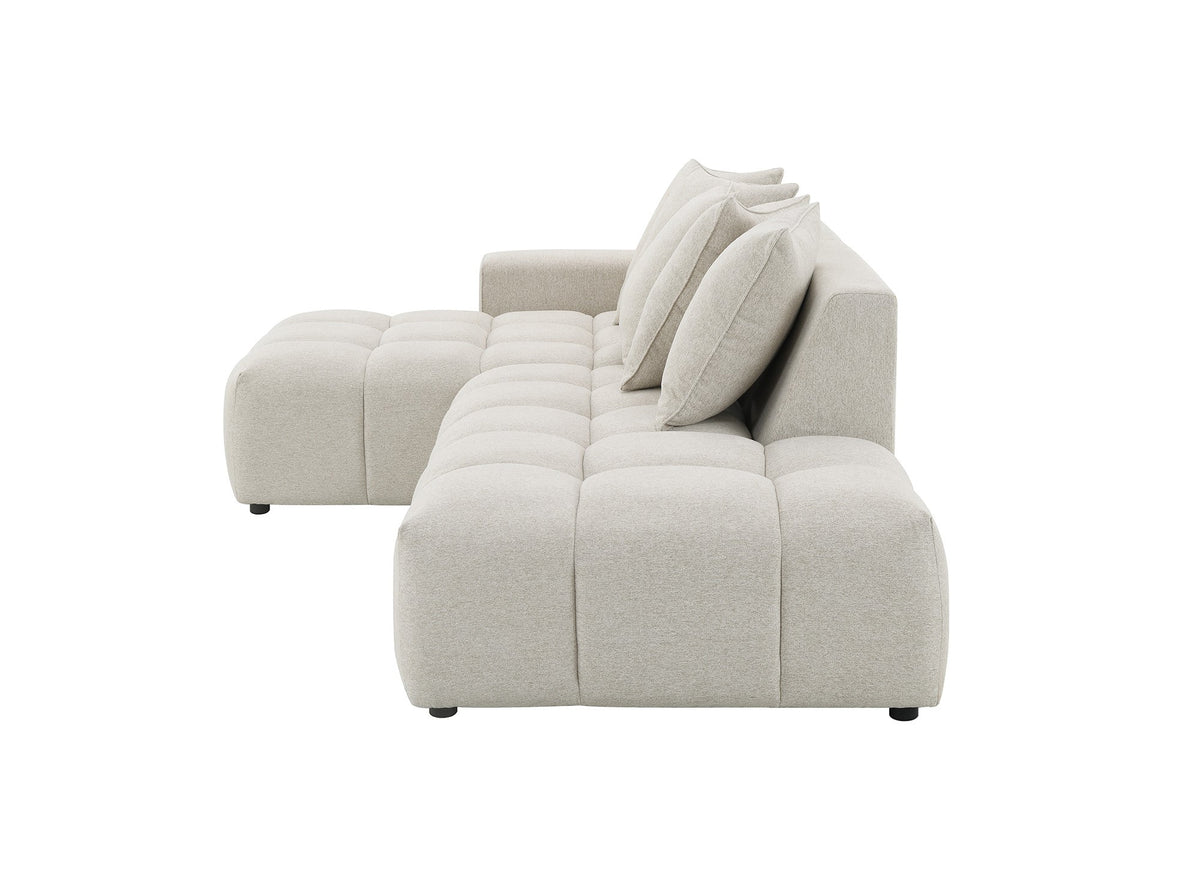 Canapé d'angle en tissu texturé beige CLARISSE - Angle gauche