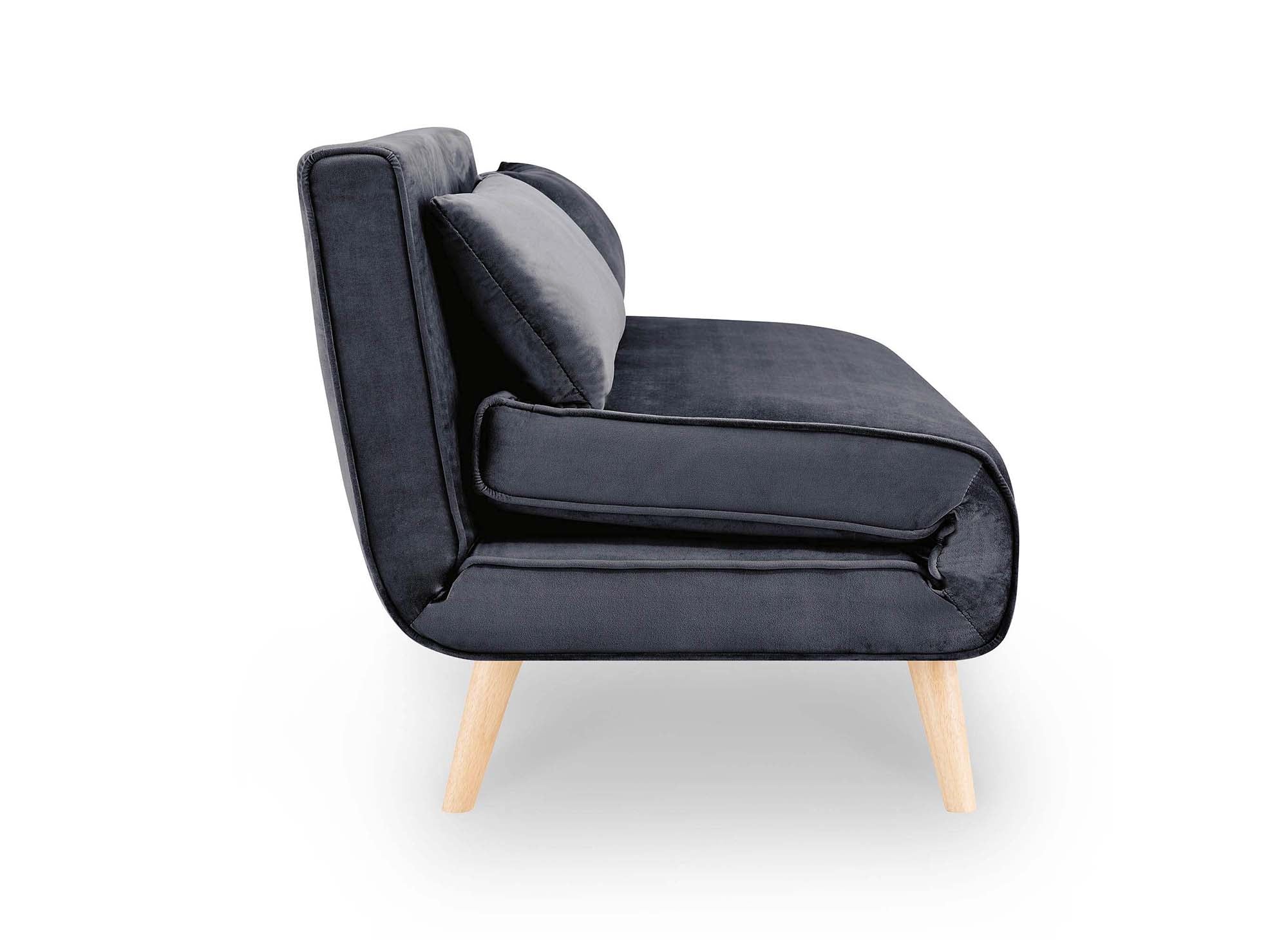 Banquette convertible 2 places en velours gris TONKA