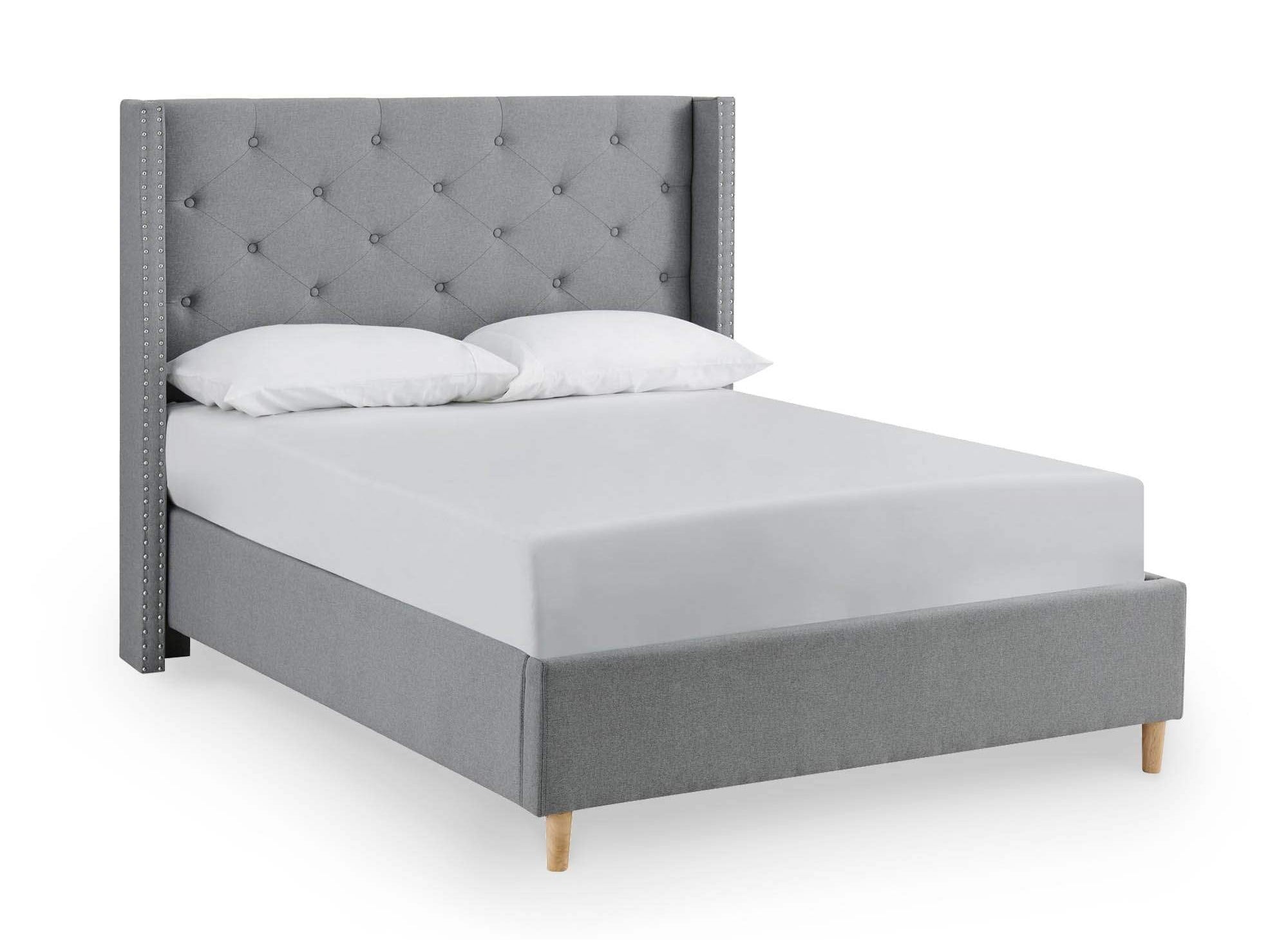 Lit double en tissu capitonné gris MARGOT 180x200 cm