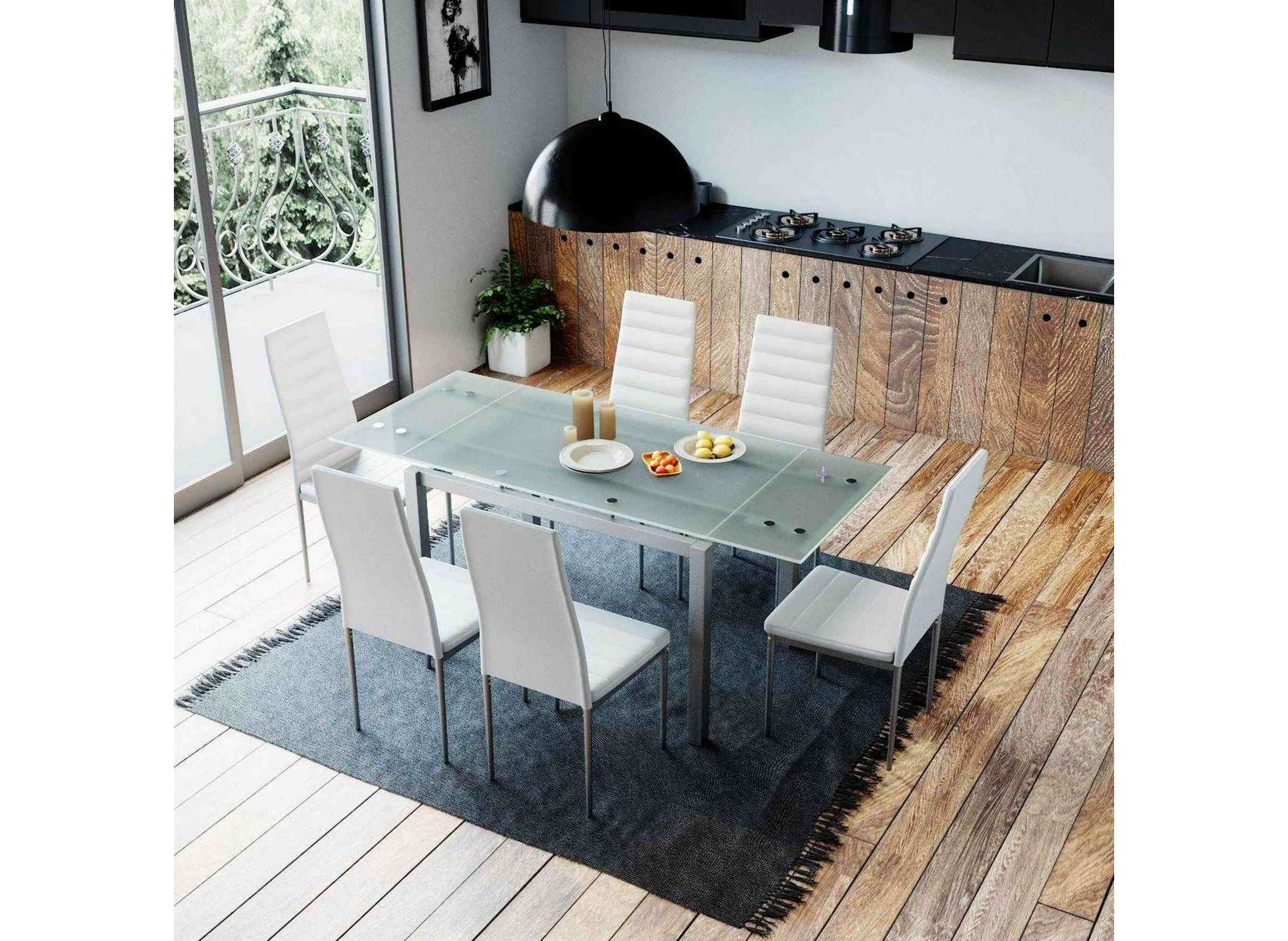 Ensemble table à manger extensible + 6 chaises blanc GISBORNE