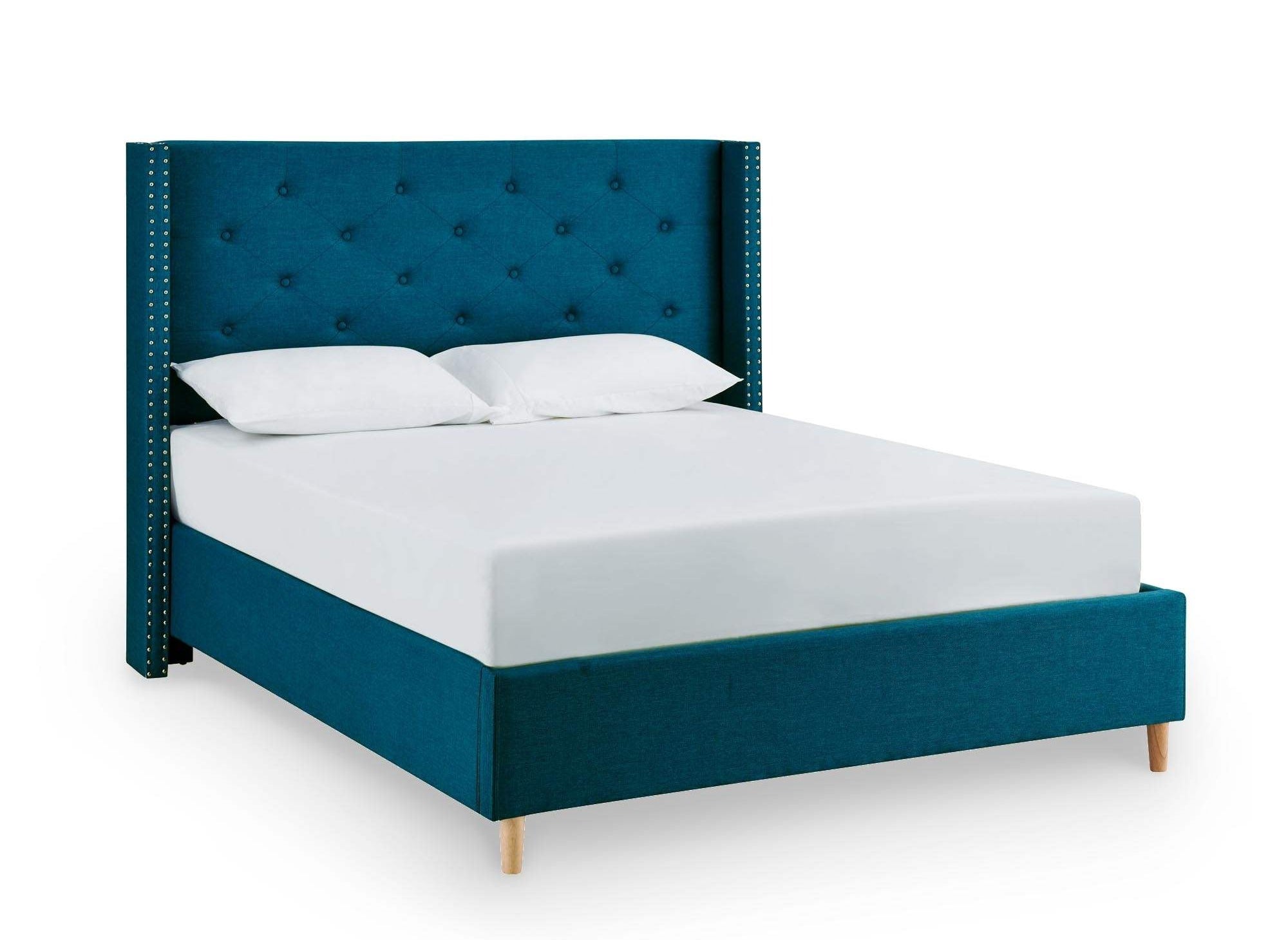 Lit double en tissu capitonné bleu MARGOT 180x200 cm