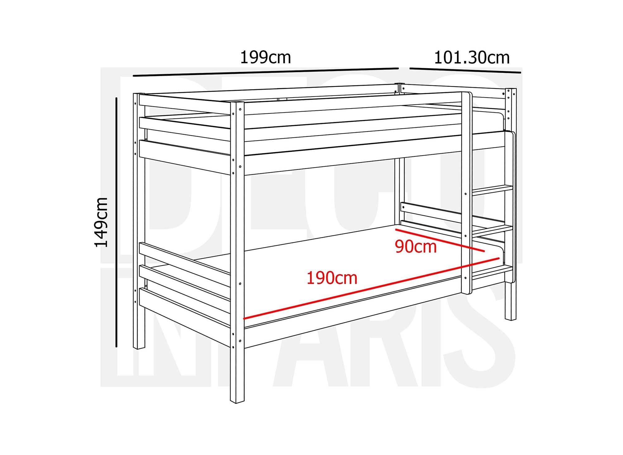 Lit superposé gigogne 3 couchages en bois blanc LEOPAUL 90 x 190 cm