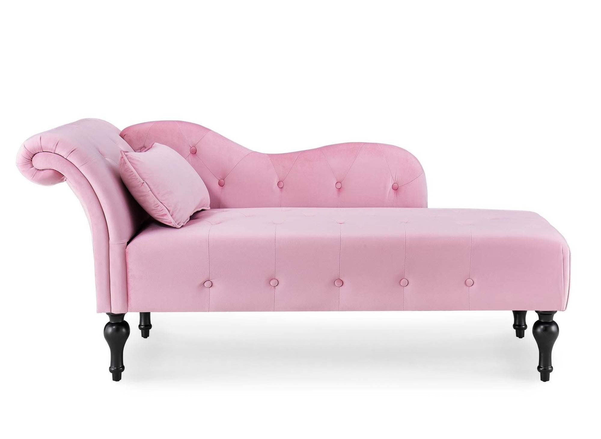 Méridienne capitonné en velours rose SHIMA - Angle Droit