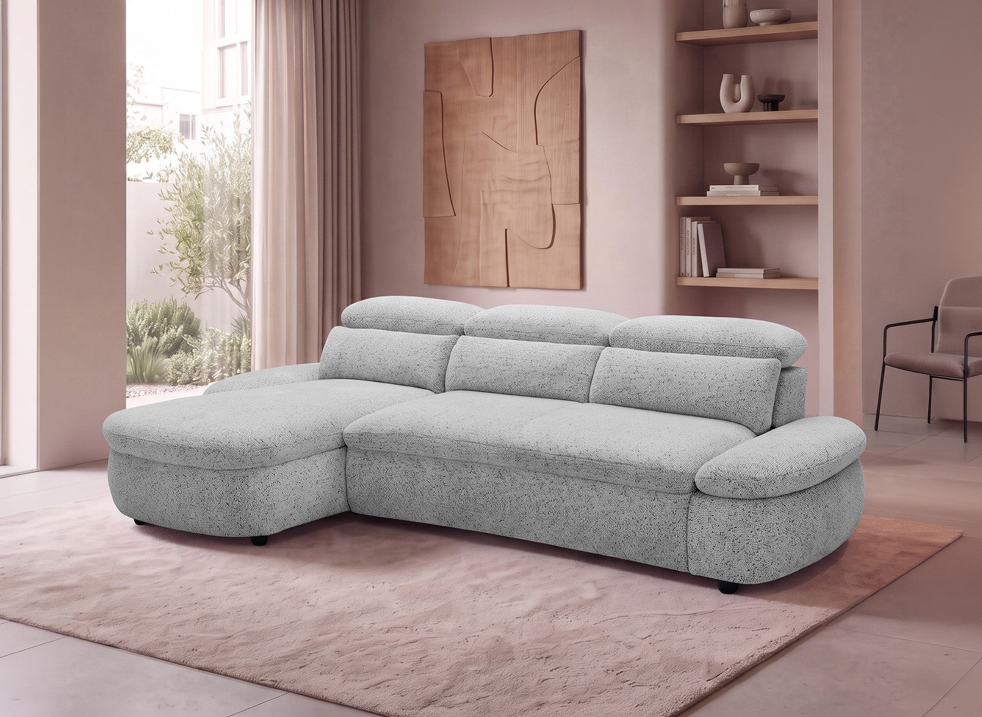 Canapé d'angle relax électrique en tissu bouclette gris CLEMENT - Angle gauche
