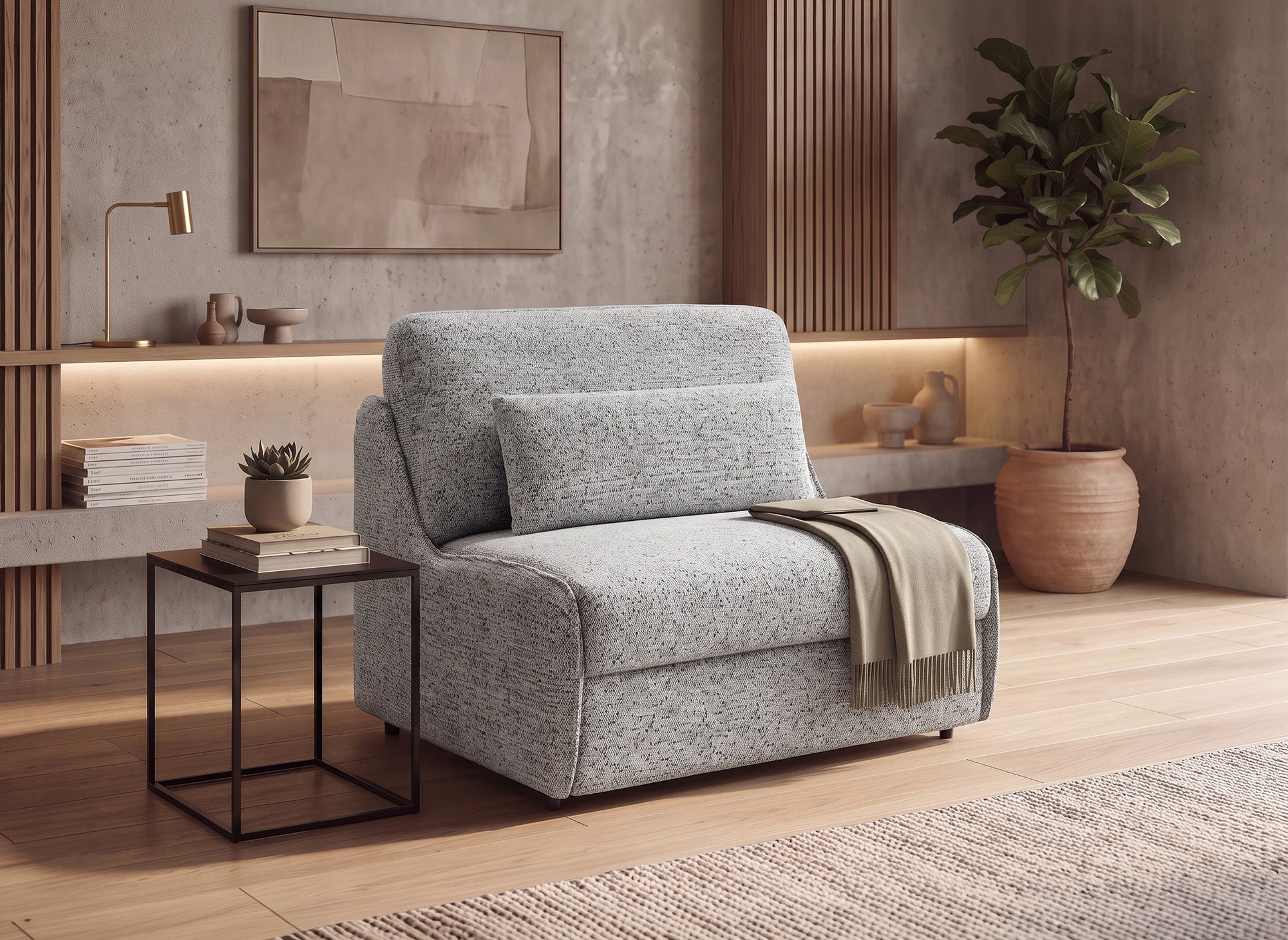 Canapé convertible express 1 place en tissu bouclette gris IMELDA
