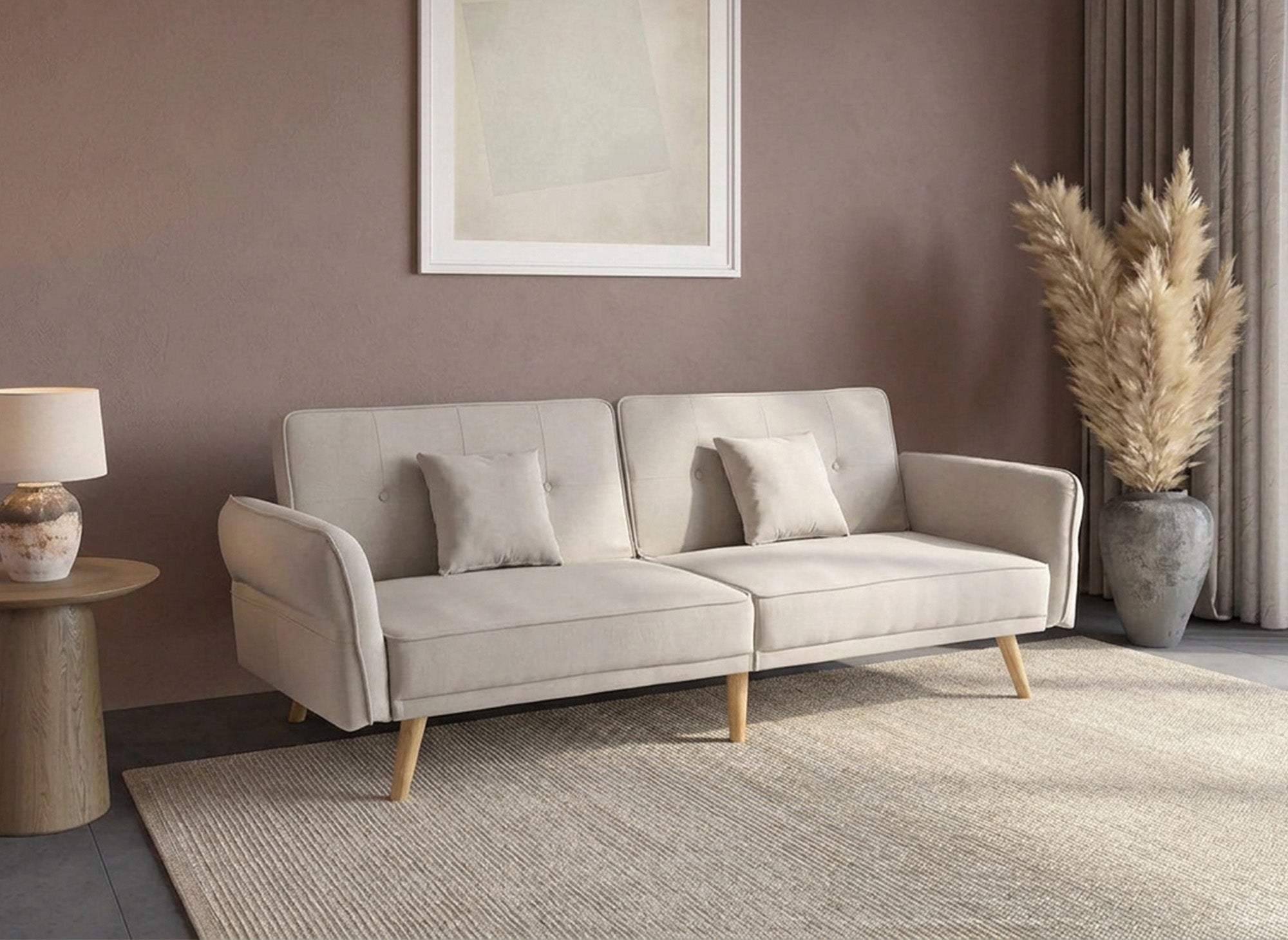 Canapé clic clac 3 places en tissu beige CHILI