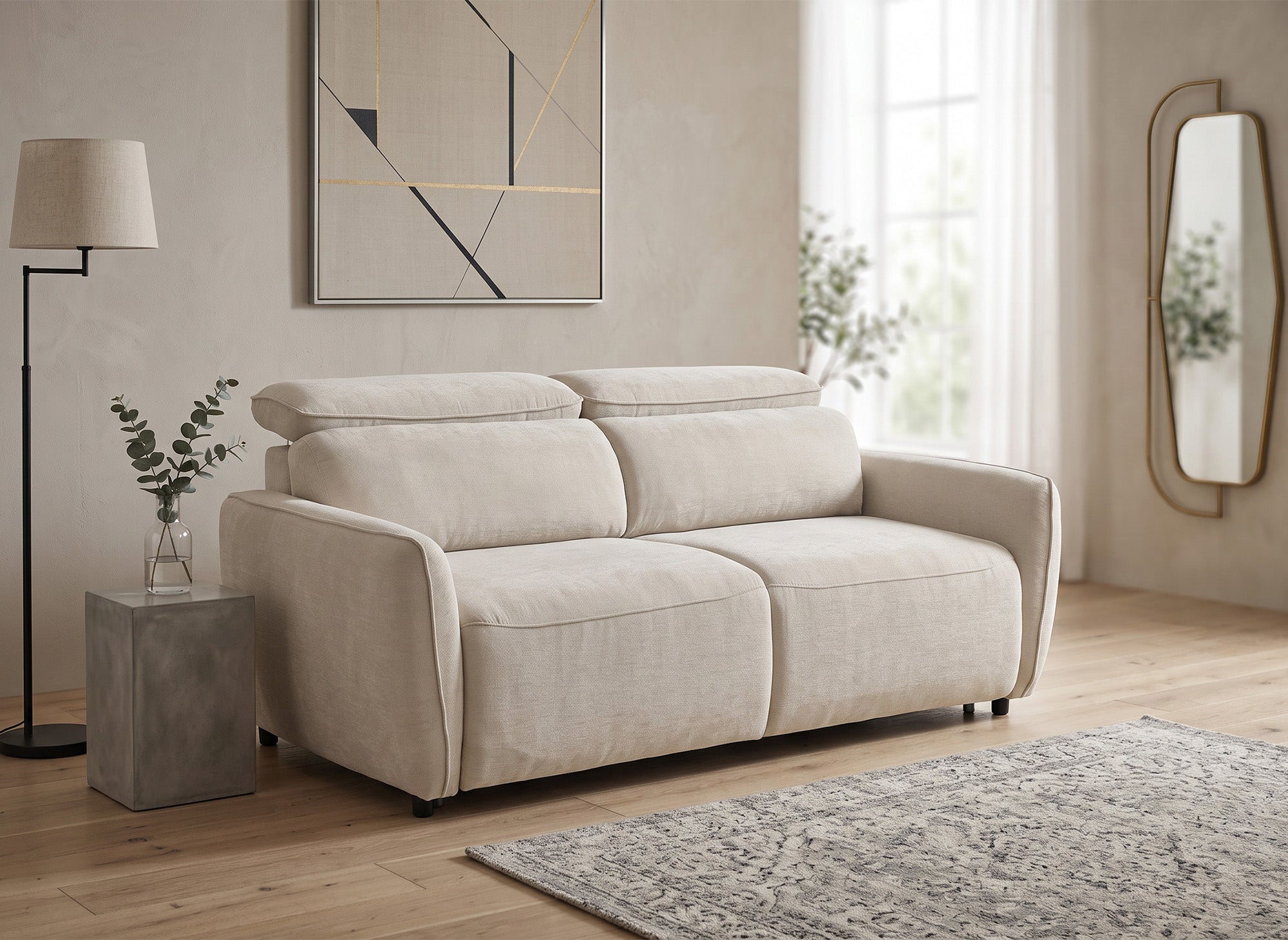 Canapé convertible express 3 places en tissu texturé beige JACINTHE
