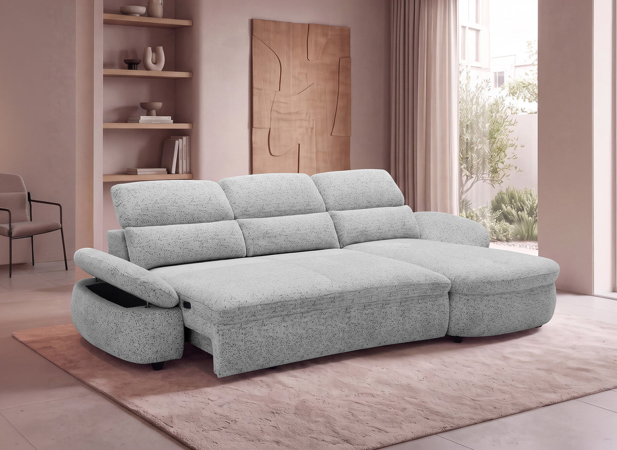 Canapé d'angle relax électrique en tissu bouclette gris CLEMENT - Angle droit