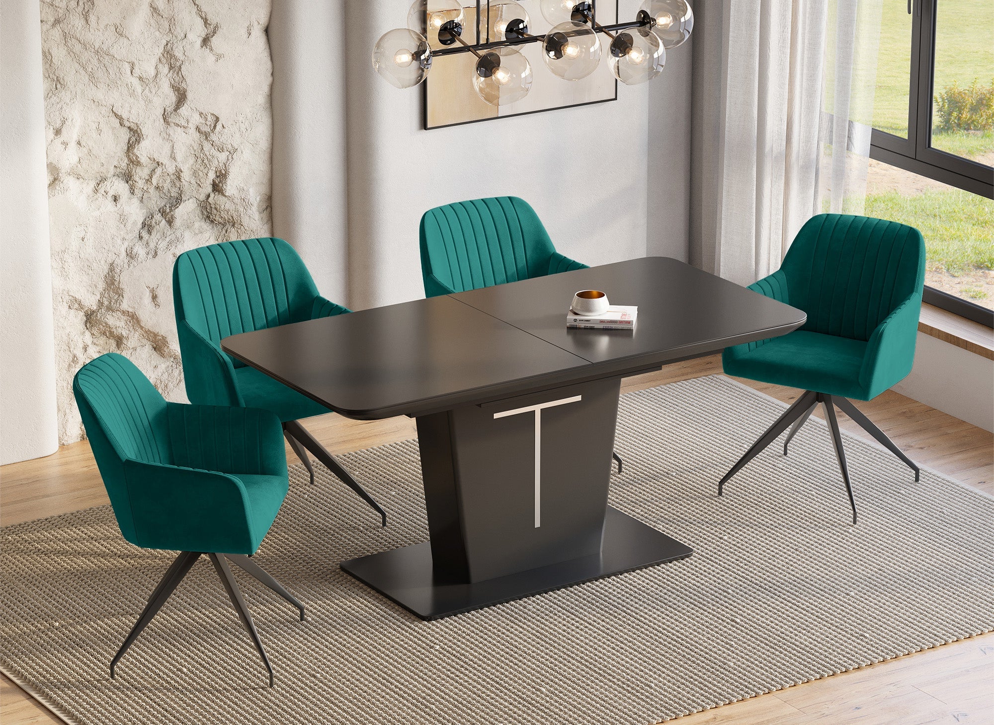 Lot de 2 chaises en velours vert pieds en métal noir RATUS